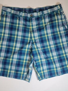 PGA Tour Shorts Mens Size 39 Blue Green Plaid Preppy‎ Golf Activewear